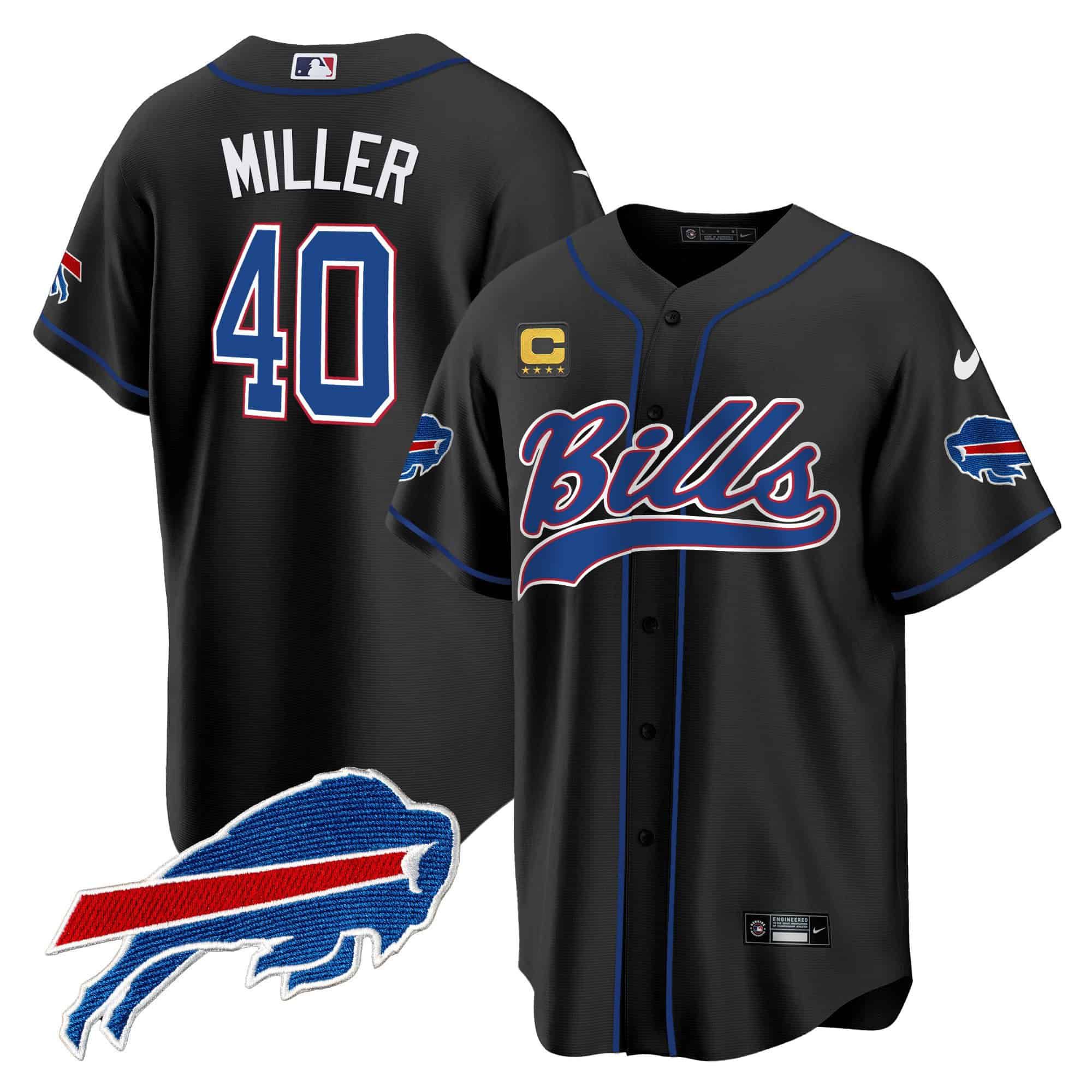 Men Buffalo Bills #40 Miller Black 2024 Nike Baseball Game NFL Jersey